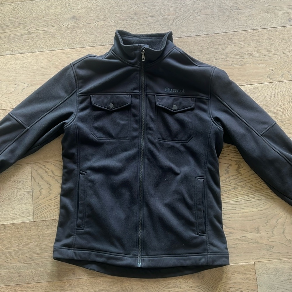 Marmot fleece zip jacket. Mens large. Black. Double chest pocket. Great shape!